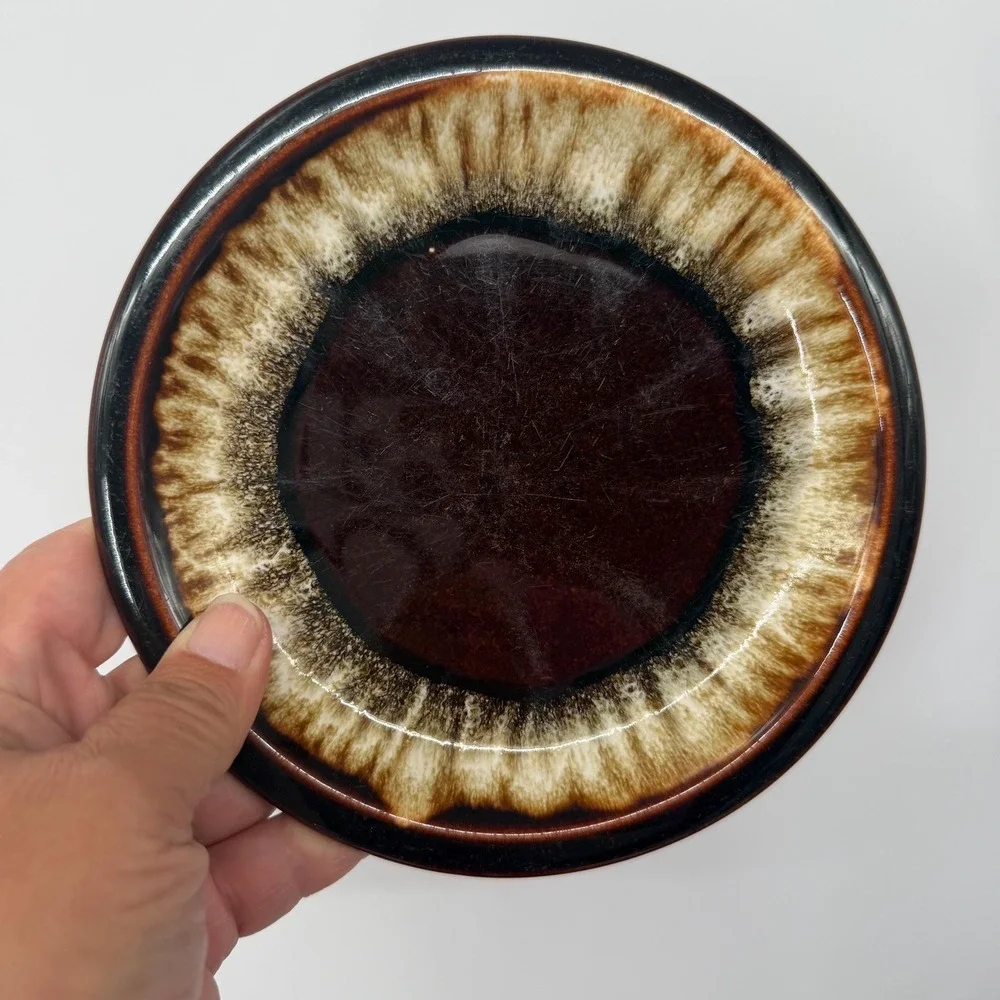 Pfaltzgraff 1970s Stoneware Drip Glaze Salad Lunch Plates Brown Set of 6 7.25